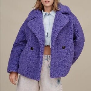 NWT UGG Gertrude Short Teddy Coat Lupine Blue
